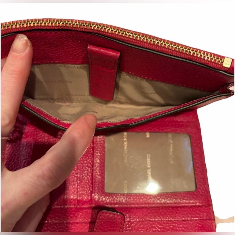 Michael Kors Leather Jet Set Double Zip Bifold Wallet Wristlet Bright Pink - Picture 9 of 16